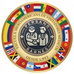 Logo de la Escuela Iberoamericana de Visitadores Médicos Persand Barnes, rodeado por las banderas de toda Iberoamérica y el Caribe, representando nuestra formación profesional para países como México, Argentina, Chile, Perú, Ecuador, Panamá, República Dominicana y toda la región desde 1993
